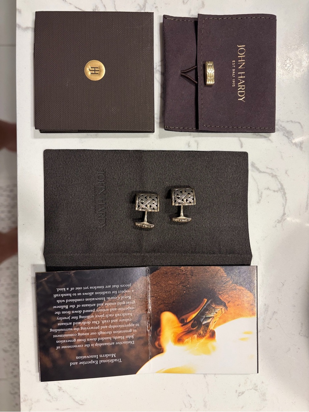 John Hardy Cufflinks with Braided and Textured Motif - Picture 5 of 5